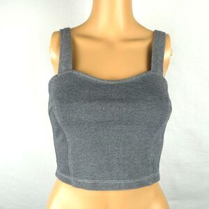 Brandy Melville Grey Bustier Structured Crop Top Cutout Zip Back Sweetheart Neck
